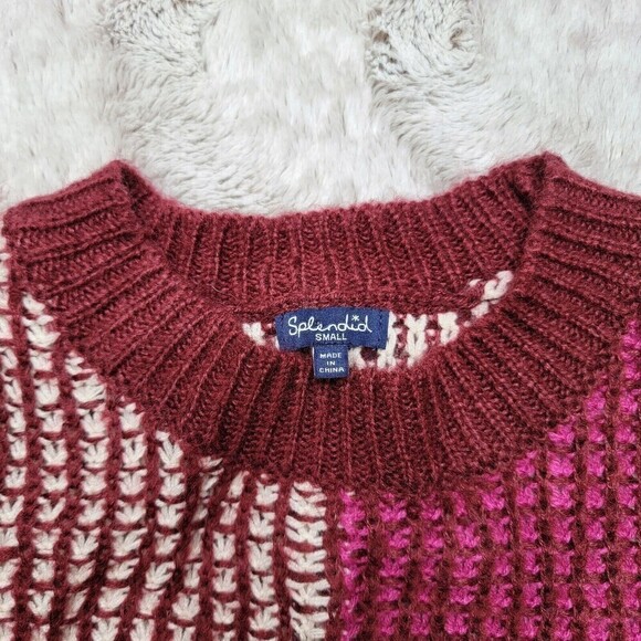 Splendid Magenta Raspberry Color Block Waffle Knit Cozy Sweater Size Small - Picture 9 of 13